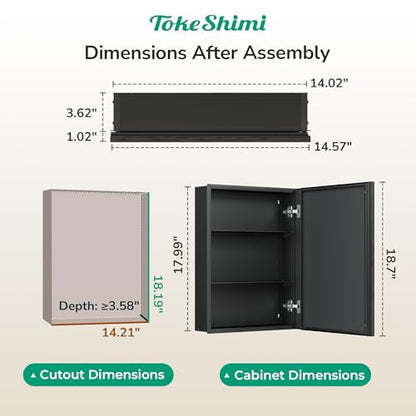 14 x 18 Recessed Medicine Cabinet, Assembly Required, Black Bathroom Medicine Cabinet with Mirror, Stepless Adjustable Shelves, Tempered Glass, Beveled Aluminum Frame - color: Black, size: 14x18 in