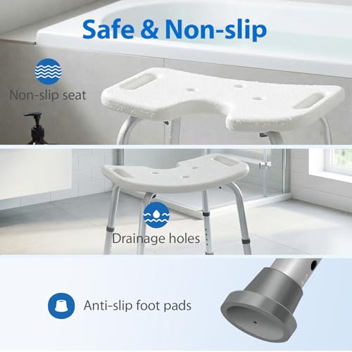 Shower Chair for Inside Shower, 400 lbs Shower Stool with Adjustable Height, Shower Seat for Inside Tub Bathroom Non-Slip Bench Bath Shower Chair for Elderly and Disabled, Adults,Seniors, White
