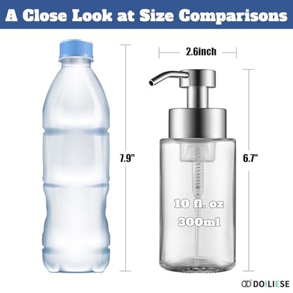 Glass Foaming Hand Soap Dispenser 10 oz Easy Refill 2 Sets | Stainless Steel Pump and Waterproof Labels, Glass Soap Dispenser, Clear Foam Soap Bottle for Bathroom Countertop - color: Brushed Nickel Foam 2pc