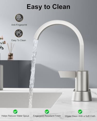 Brushed Nickel Bathroom Faucet,4 Inch Centerset 2-Handle Waterfall | Includes Pop-Up Drain,24-Inch Supply Lines,Mounting Hardware,SUS304 Stainless Steel Construction,And A 360° Swivel Spout - color: Brushed Nickel