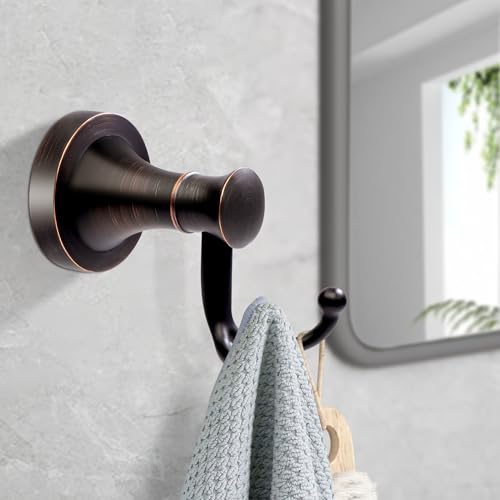 Oil Rubbed Bronze Bathroom Towel Hook, Bronze Bathroom Robe Hook, Heavy Duty Double Towel Hooks Bath Farmhouse Coat Clothes Hook Wall Mounted Rustic for Kitchen Washroom - color: Bronze