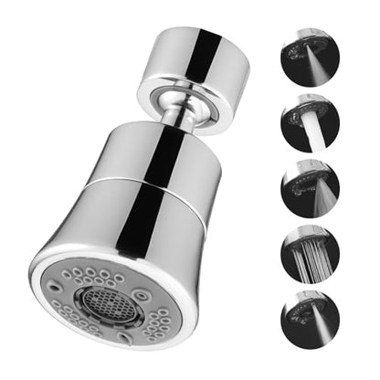 VEVOR Faucet Aerator, 360° Swivel Kitchen Sink Aerator, 5-Function 5-Flow Sink Sprayer Attachment, Bathroom Faucet Extender Head Replacement for 15/16 inch Female Thread with Adapter & 55/64 inch Male