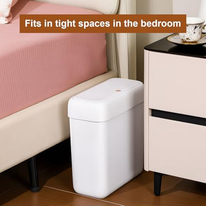 funest 2 Pack Bathroom Trash Can with Lid, 3 Gal/12 L & 2.7 Gal/10L Garbage Can with Pop-Up Lid, Small Spaces Plastic Trash Can, Slim Trash Bin Waste Basket for Bathroom,Rv, Office, White - size: 2 Pack (3 Gallon + 2.7 Gallon)