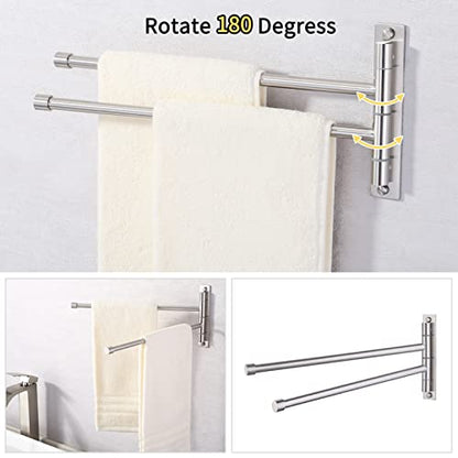 KES Bathroom Towel Bar 13.8 Inch, Swing Out 2-Arm, Wall Mounted | Holder, SUS304 Stainless Steel Brushed Finish, A2102S2-2 - color: Brushed Finish, size: 13.8-Inch (2 Bars)