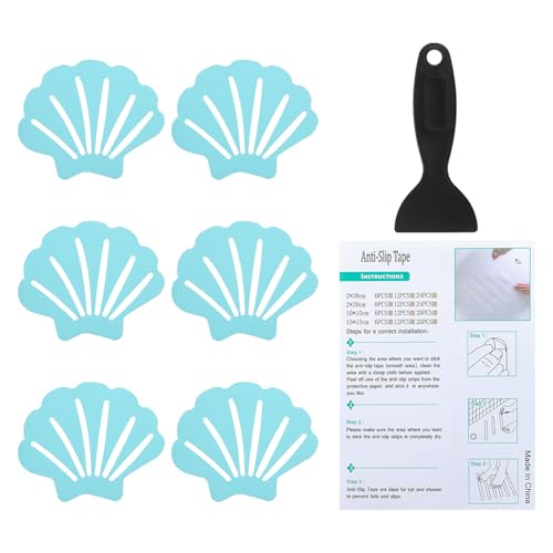 PATIKIL Bathtub Non Slip Stickers 3.54x2.76 Inch, 6 Pack Shell Safety Shower Floor Anti Slip Stickers with Adhesive Decals Scraper for Bath Tub Shower Floor Stair, Blue - color: Blue