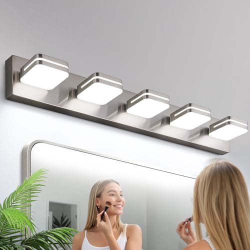 Torondo 360° Rotate LED Bathroom Vanity Light Fixtures, Acrylic Vanity Lights for Bathroom, Modern Wall Lighting Fixtures Over Mirror Living, Brushed Nickel, Natural White, 5-Light, 34-Inch - color: Brushed Nickel, Natural White, size: 5-Light, 34-Inch