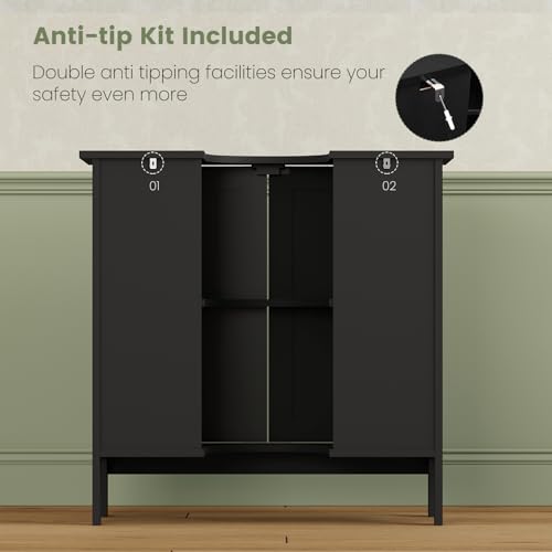 Iwell Pedestal Sink Storage Cabinet with 2 Doors and Shelf, Under Sink Cabinet, Bathroom Sink Cabinet with U-Shape, Black - color: Black Undersink