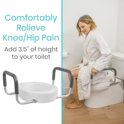 Vive Raised Toilet Seat Riser for Seniors (with Handles) - Handicap Rail | Grab Bar Seat for Over Toilet - Elevated Safety for Elderly, Disabled, Medical - Elongated - size: Elongated
