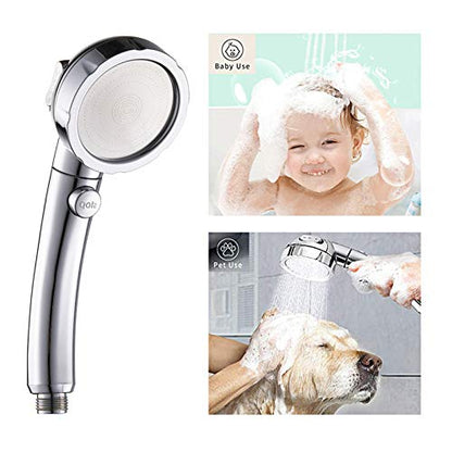 KAIYING High Pressure Handheld Shower Head with ON/OFF Pause Switch | 3 Spray Modes Shower Wand with Shut Off Button, Camper & RV Showerhead with Hose & Angle Adjustable Bracket, Chrome Finish - color: Chrome