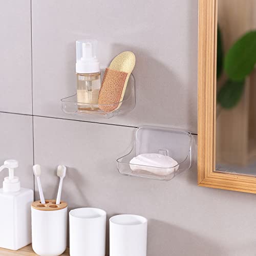 Soap Dish Holder, Wall Mounted Adhesive Soap Holder, No Drilling Shower Soap Sponge Holder for Bathroom Kitchen, Translucent Plastic - color: Clear Soap Holder