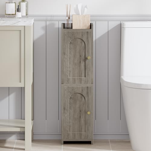 Hzuaneri Bathroom Storage Cabinet, Small Corner Floor Cabinet with 2 Doors | Narrow Toilet Paper Cabinets with Adjustable Shelf, Bathroom Organizer for Small Spaces, 7.9" D x 7.9" W x 29.5" H Greige - color: Greige, size: 7.9"D x 7.9"W x 29.5"H