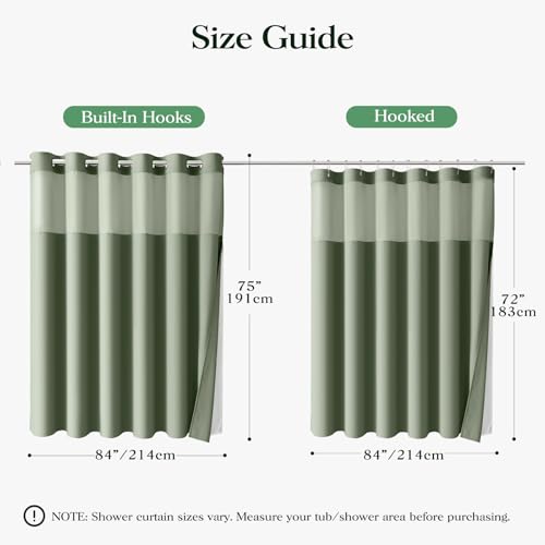 Dynamene Sage Green Hook Free Waffle Shower Curtain & Snap-in Liner,84x75 | Less Time to install, 3 in 1 Fabric Shower Curtain and Liner Set with Magnets, Extra Wide, Shower Curtains for Bathroom - color: A Sage Green, size: 84"W x 75"L (Pack of 1)