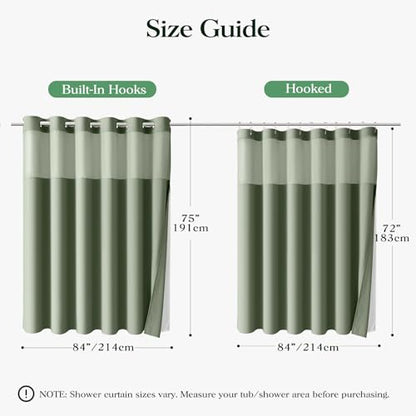 Dynamene Sage Green Hook Free Waffle Shower Curtain & Snap-in Liner,84x75 | Less Time to install, 3 in 1 Fabric Shower Curtain and Liner Set with Magnets, Extra Wide, Shower Curtains for Bathroom - color: A Sage Green, size: 84"W x 75"L (Pack of 1)