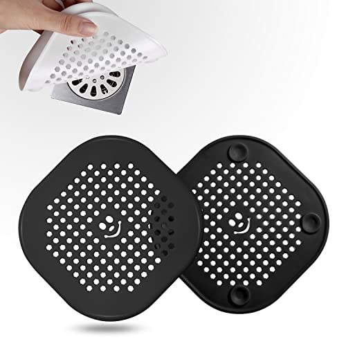 2 Pack Drain Cover Hair Catcher Silicone Drain Protector Hair Stopper for Shower Kitchen Bathroom Bathtub Black - color: Black