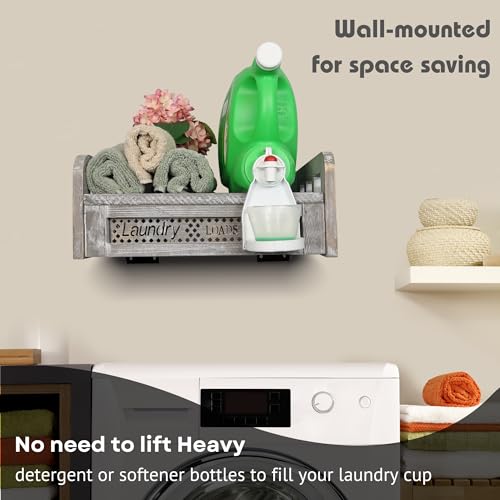 Wooden Wall Mount Laundry Detergent Holder, Rustic Gray | Farmhouse Wooden Organizer, Holds 2 Detergent or Softener Bottles, Laundry Room Storage - color: Rustic Gray