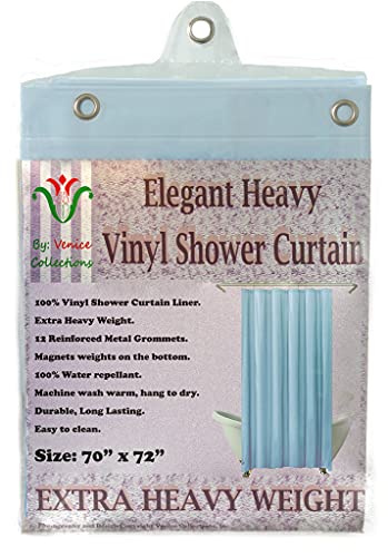 Elegant Heavy Duty Vinyl Shower Curtain Liner with 12 Metal Grommets Light Blue - color: Light Blue