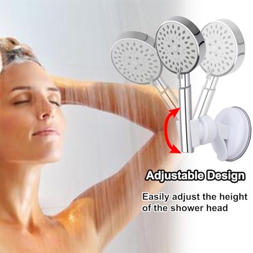 Adjustable Shower Head Holder,Suction Cup Wall Mount, ABS Plastic | Removable Handheld Shower Head Bracket,360 Swivel,Easy Install,Fits Most Shower Heads,Suitable for Smooth Surfaces,White - style: Adjustable, White