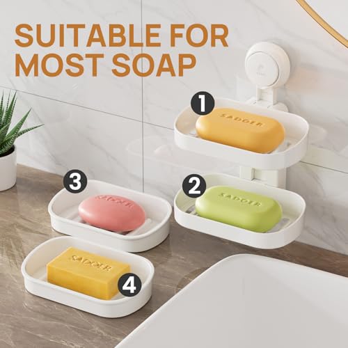 Soap Holder, Soap Dish for Shower, Suction Cup Bar Soap Holder | 2 Layer Soap Bar Holder for Shower, Wall Mounted Self Draining, NO Drill Sponge Holder for Bathroom, Bathtub Kitchen Sink - style: 2 tiers White