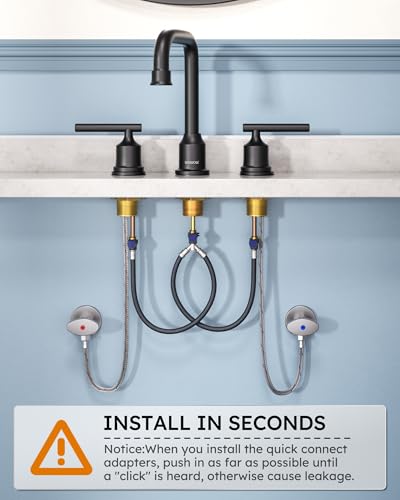 Quick Connect Faucet Hose Replacement, 16 Inch Hot & Cold Water Supply Lines for Widespread Faucet, Bathroom 3 Holes Faucet Water Mixer Line with Fast Lock - size: 16 Inch