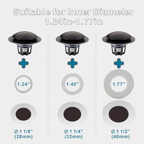 WELSAN Matte Black Bathroom Sink Drain Stopper 1 1/8"-1 1/2" Drain, 2 Pack | Bathroom Sink Stopper Replacement, Universal Pop-Up Drain Stopper Plug Strainer with Hair Catcher, Anti-Clogging Design - color: Matte Black-2