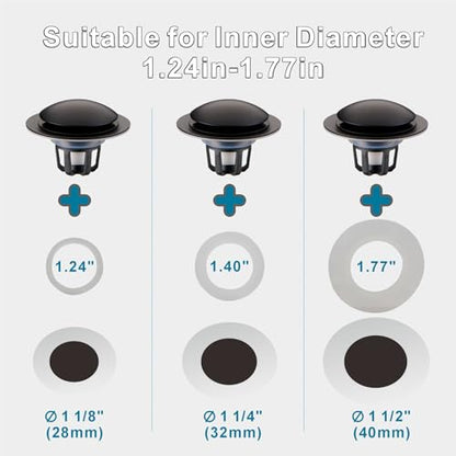 WELSAN Matte Black Bathroom Sink Drain Stopper 1 1/8"-1 1/2" Drain, 2 Pack | Bathroom Sink Stopper Replacement, Universal Pop-Up Drain Stopper Plug Strainer with Hair Catcher, Anti-Clogging Design - color: Matte Black-2
