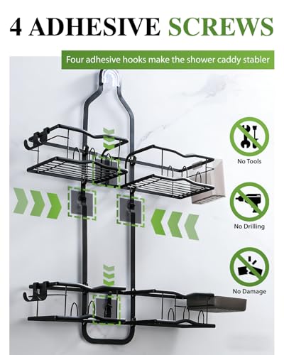 Shower Caddy Hanging – Rustproof Shower Organizer Hanging for Inside Shower – Over the Showerhead Rack with Soap Holder & Razor Hooks, No Drilling Bathroom Shower Shelves and Storage, Black