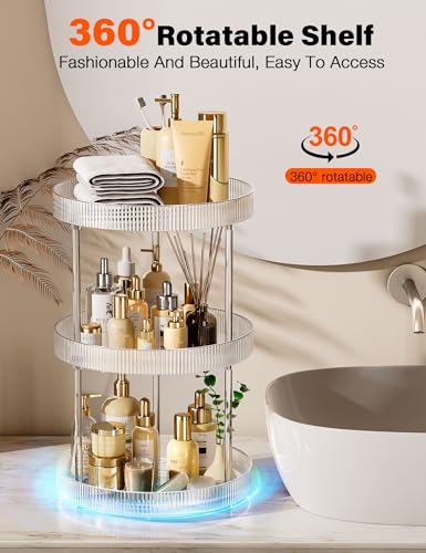 3 Tier Lazy Susan Bathroom Countertop Organizer, 360° Clear Rotating Makeup Cosmetic Perfume Storage Tray, Spinning Vanity Organizer Shelf for Bathroom Cabinet, Dresser, Kitchen(Large) - size: 3 Tier / 10.6Inch