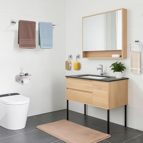 TURS 5-Pieces Brushed Nickel Bathroom Hardware Accessories Set 23.6" Towel Bar Set Wall Mounted Square Toilet Paper Holder with Shelf Stainless Steel - color: Brushed Nickel