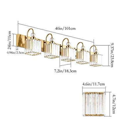 Ralbay Gold Crystal 5-Light Bathroom Vanity Lights Over Mirror Modern Crystal Gold Bathroom Vanity Lighting - color: Square-Gold, size: 5-light