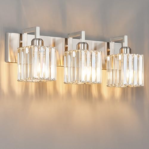 Modern Bathroom Vanity Light 3-Lights Brushed Nickel Vanity Light Crystal Wall Light Bathroom Light Fixtures - color: Nickel Crooked, size: 3-light