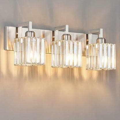 Modern Bathroom Vanity Light 3-Lights Brushed Nickel Vanity Light Crystal Wall Light Bathroom Light Fixtures - color: Nickel Crooked, size: 3-light