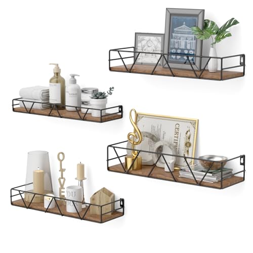 Floating Shelves Set of 4, Wood Wall Shelf, Farmhouse Shelf for Bedroom | Wall Mounted Floating Shelf for Living Room, Bedroom, Bathroom, Kitchen, Office - color: Brown-4pcs