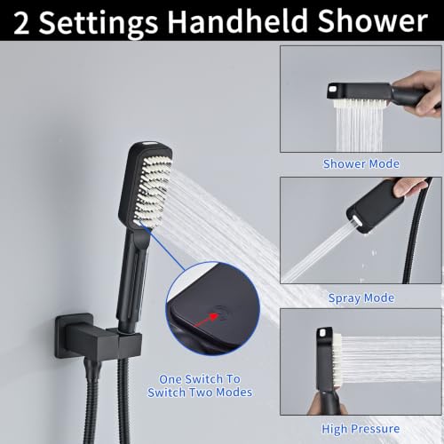 Matte Black High Pressure Handheld Shower Head, Wide Face Hand Held Showerhead with Hose and Bracket, Built-in Power Wash Jet Spray, Detachable Shower Head Set - color: Matte Black (Standard - Wide)