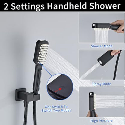 Matte Black High Pressure Handheld Shower Head, Wide Face Hand Held Showerhead with Hose and Bracket, Built-in Power Wash Jet Spray, Detachable Shower Head Set - color: Matte Black (Standard - Wide)