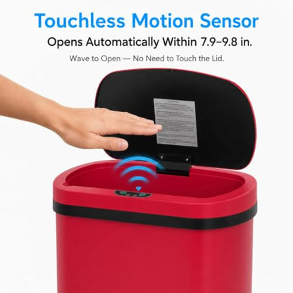 13 Gallon Kitchen Trash Can with Lid,Automatic Touchless Garbage Can for Kitchen,PP Plastic Motion Sensor Trash Can,Tall Large-Capacity Trash Bin,Hands-Free Smart Waste Bin for Home - color: Red