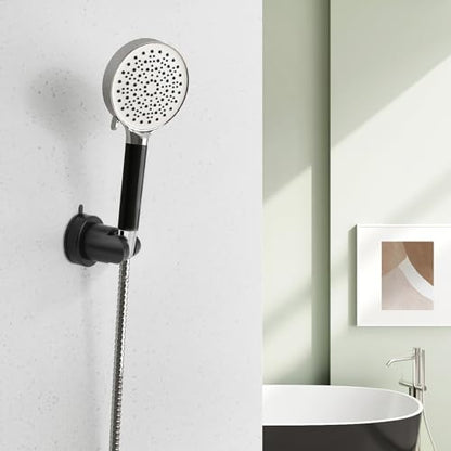 Suction Cup Shower Head Holder, Removable Shower Head Bracket No Drill Wall Mount Holder, ABS Plastic Shower Wand Holder Universal Suction Holder for Bathroom(Black)