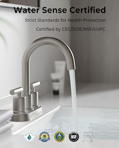 VXV Bathroom Sink Faucet 4 Inch 2 Handle Centerset Modern 360 Rotating Brushed Nickel Water Faucet with Pop-up Drain Stopper Assembly Supply Line Fits 2 Hole - color: Brushed Nickel