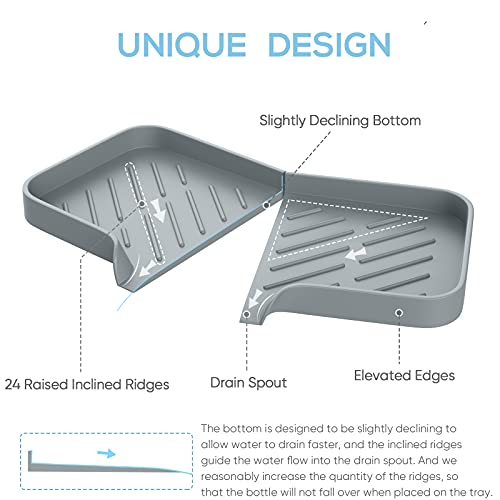 Kitchen Sink Tray,3 Pcs Silicone Sponge Holder for Kitchen Sink Organizer, Kitchen Soap Tray Self Draining Soap Dish for Bathroom - color: Gray-3 Pcs