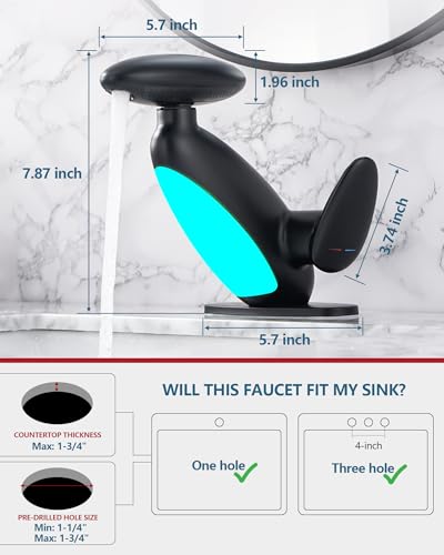 Pull Out LED Bathroom Faucet, 4 Modes Single Handle Waterfall Bathroom Sink Faucet, 3 Colors Light Changing Stainless Steel Bath Faucets, 360° Rotating LED Faucets 1 Hole, 1 Pack, Matte Black - color: Matte Black