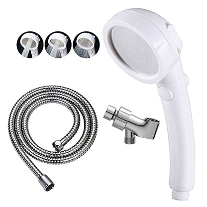 KAIYING High Pressure Handheld Shower Head with ON/OFF Pause Switch, 3 Spray Modes Shower Wand with Shut Off Button, Removable Camper Shower Head with Hose and Adjustable Angle Bracket (White) | 3 Spray Modes Shower Wand with Shut Off Button, Camper & RV