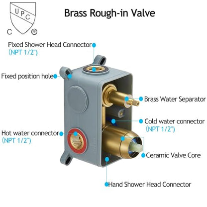 Brushed Gold Shower System 16 Inch Bathroom Luxury Rain Mixer Shower Combo Set Wall Mounted Rainfall Shower Head and Handheld System Shower Faucet Set Rough-in Valve Body and Trim Kit - color: Brushed Gold, size: 16 Inch