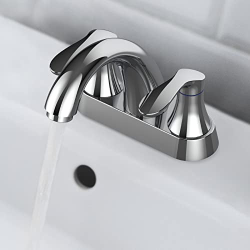 Bathroom Faucet, 4 Inch Bathroom Faucets for Sink 3 Hole, Centerset Bathroom Sink Faucet with Plastic Pop-Up Drain and cUPC Lead-Free Hose(Chrome) - color: Chrome, size: 4 inch 1 pack