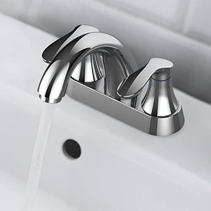 Bathroom Faucet, 4 Inch Bathroom Faucets for Sink 3 Hole, Centerset Bathroom Sink Faucet with Plastic Pop-Up Drain and cUPC Lead-Free Hose(Chrome) - color: Chrome, size: 4 inch 1 pack