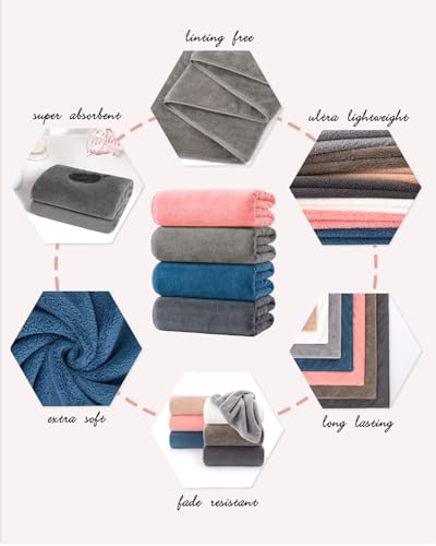 Lumimi 8-Piece Soft Microfiber Towel Set Incredibly Absorbent Lightweight Quick Dry and Durable, 55" L x 27" W, 4 Bath Towels 4 Hand Towels Multicolour - color: 4-colours C, size: 4 Bath + 4 Hand