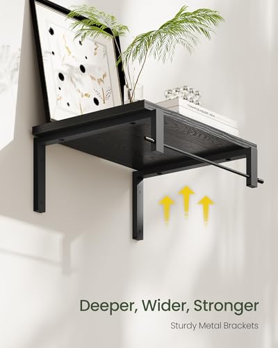 Deep Floating Shelves for Wall, 12 inch Wall Mounted Shelves Set of 2, Wide Floating Shelves for Living Room, Bedroom, Study, Bathroom, Black TBJ02P2BB - color: Black