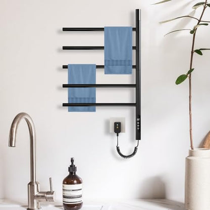 Heated Towel Racks for Bathroom, 180° Swivel Electric Towel Warmer Rack with Touch Panel, Multi-Level Timer & Temperature Adjustments, Wall Mounted 5 Bars Hot Towel Rack (Black-01) - color: Black, size: G63