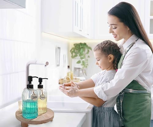 JASAI 2PACK 18Oz Simple Glass Soap Dispensers with Black Pump, Refillable Kitchen soap Dispenser with Vertical Stripe, Bathroom Soap Dispenser for Bathroom Hand soap, Dish Soap, Lotion. - color: Clear-black Pump-2p, size: 2 Pack