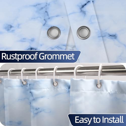 Navy Blue Marble Stall Waterproof Shower Curtain 48x72 inches | RV Small Shower Curtain Set for Bathroom, Abstract Modern, Machine Washable, Easy to Install with Hooks, Ombre White Blue - color: Navy Blue, size: 48"W x 72"L (Pack of 1)