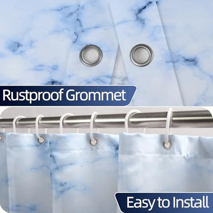 Navy Blue Marble Stall Waterproof Shower Curtain 48x72 inches | RV Small Shower Curtain Set for Bathroom, Abstract Modern, Machine Washable, Easy to Install with Hooks, Ombre White Blue - color: Navy Blue, size: 48"W x 72"L (Pack of 1)