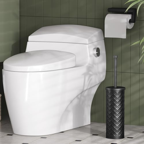 Toilet Bowl Brush and Holder Set 3 Pack with 6 Extra Brush Heads (Black) | Extra Long Handle with Splash Guard Cover, Tool-Free Installation, Bathroom Space-Saving, Cleaner Sets for Apartments, RV - color: Black